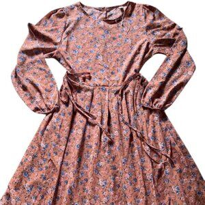 Long-sleeve pink floral dress